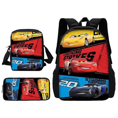 Sac d'ecole de dessin anime C-cars pour garcons et filles avec sacs à bandoulière, boîte à crayons, sac à dos de dessin anime pour enfants