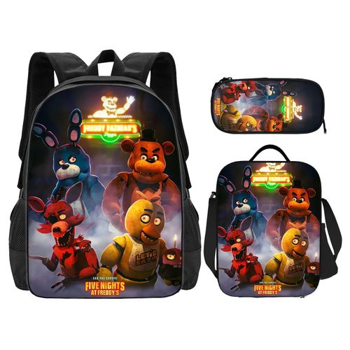 Five Night Bear Ensemble trois pieces Sac à dos et boîte à lunch Crayon Sac à dos grande capacité Sac à dos fonctionnel
