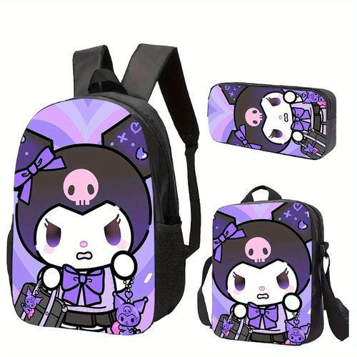 Ensemble trois pieces pour la rentrée scolaire, version haute, sac à dos de haute qualité, image imprimee haute définition de Kuromi Sanrio, sac d'ecole pour hommes, adapté aux hom