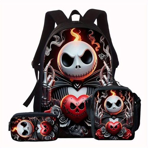 Ensemble de 3 sacs à dos Jack L'Étrange Noël de Monsieur Jack, style hip-hop, avec motifs Jack et c?ur. Cet élégant ensemble de sacs à dos imprimes comprend 1 sac à dos, 1 sac band