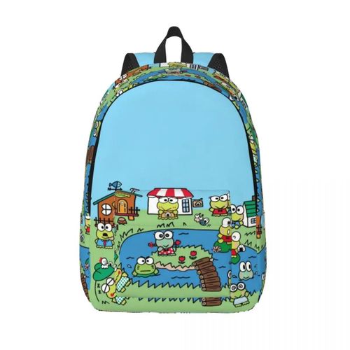 Sac à dos en toile imperméable avec imprime dessin anime Keroppi pour femmes et hommes
