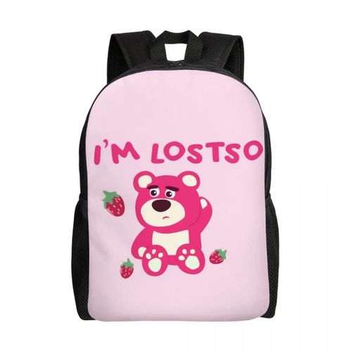 Sac à dos personnalise mignon Lotso Huggin Strawberry Bear pour hommes et femmes, sac d'ecole imperméable imprime