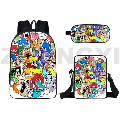 Sac à dos 3D créatif avec lettres de l'alphabet et symboles pour adolescents et etudiants, style Harajuku japonais, lot de 3 sacs à dos de camping imperméables