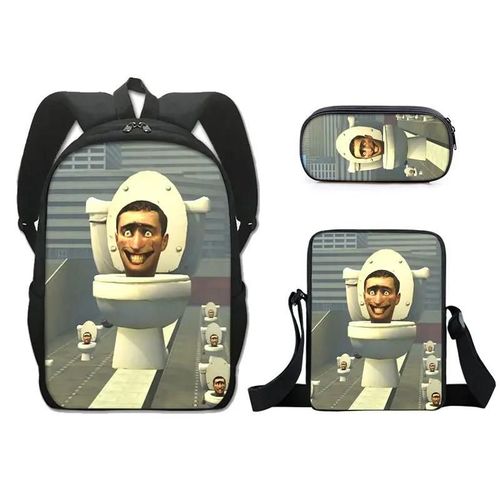 Ensemble de 3 sacs de voyage pour etudiants, imprimes en 3D, style hip-hop, pour ordinateur portable, sac à dos, sac à bandoulière, trousse à crayons