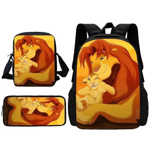 Sac à dos d'ecole pour enfant, motif dessin anime Le Roi Lion Simba, avec bandoulière, trousse à crayons, cartable pour garcons et filles, cadeau