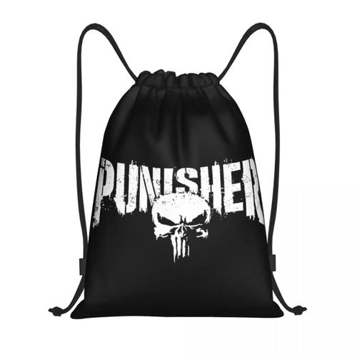 Sac à dos de sport personnalise avec cordon de serrage pour super-héros, pour homme et femme, portable, avec symbole tête de mort Punisher, ideal pour l'entraînement et le rangemen