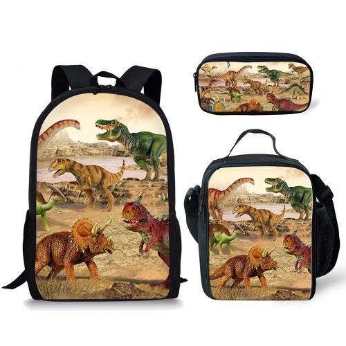 Hip Hop Jeune Dinosaure Herbivore Impression 3D 3 pieces/ensemble etudiant Sacs de Voyage Ordinateur Portable Sac à Dos Sac à Lunch Trousse