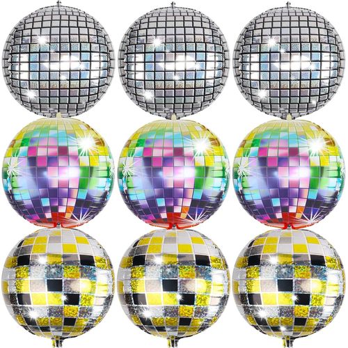 CMJAAGUR-Ballon Disco Boule Décorations Fête 9 Ballons Disco Dorés Argentés Métallisés Hélium Décoration D'Anniversaire Fête À Thème Années 70 80 Décoration[M723]