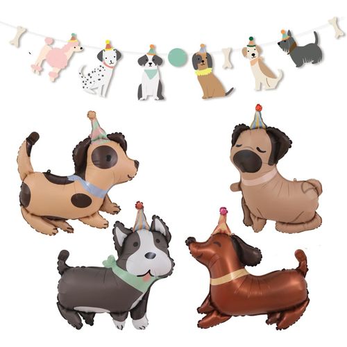 Cmjaagur-4 Morceaux De Ballons Pour Chiens, 1 Morceau De Chien Tirant Du Drapeau, Mignon De Bannière De Ballons D'animaux De Dessin Animé, Décoration De Fête À Thème De Chien.[M1998]