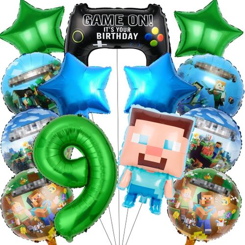 CMJAAGUR-Lot De 13 Ballons Pixels, Décoration D'Anniversaire De 9 Ans, Pour Garçon De 9 Ans, Motif Miner Gamer, Pour Anniversaire D'Enfant, Petit Cadeau De Bienvenue[M1850]
