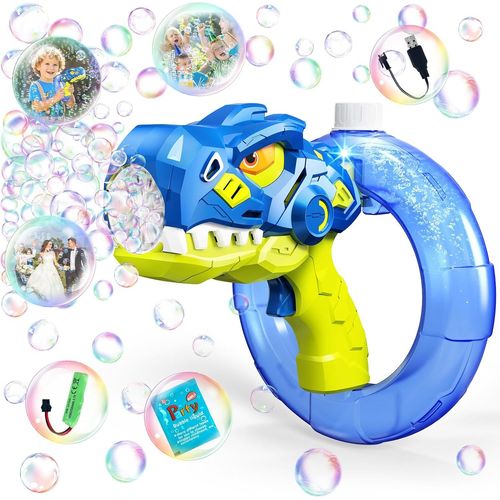 Rechargeable Dinosaur Bubble Gun|Bubble Machine For Kids 3-7 Years|Outdoor Bubble Blower Toy|Birthday,Wedding And Party Gift For Kids (Blue)