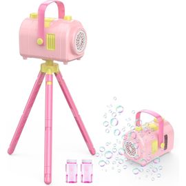 Bubble Machine,Large Capacity 10 Holes 2 Speeds 17oz/500ml,Portable Refillable Bubble Toy With Tripod For Indoor,Outdoor,Birthday,Party (Pink)
