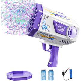 Machine A Bulles Pour Enfant,Pistolet À Bulles 125 Trous,Avec Pistolet Bulle Led,Machine À Bulles Pour Jeux Exterieur,Mariage,Soirées (Violet)