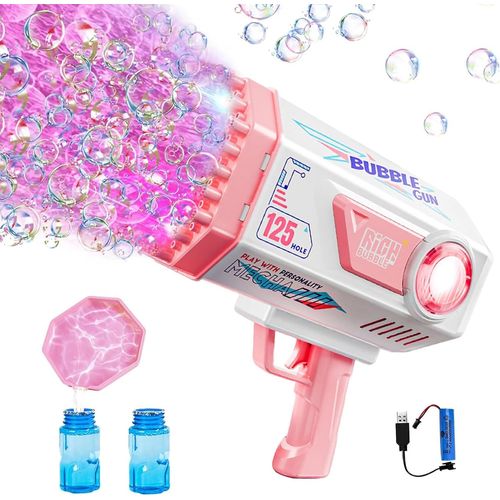 Machine A Bulles Pour Enfant,Pistolet À Bulles 125 Trous,Avec Pistolet Bulle Led,Machine À Bulles Pour Jeux Exterieur,Mariage,Soirées (Rose)