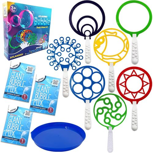 Gigante Bubble Sticks for Kids with Different Shapes for Giant Bubbles + Refill Pack for Summer Party Park Beach