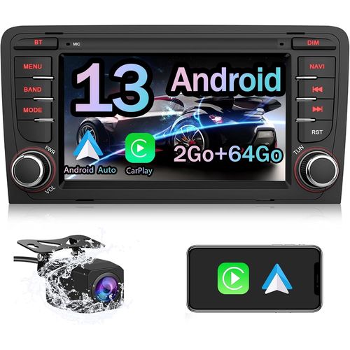 Hexinex Autoradio Android 13 Pour Audi A3 S3 Rs3 8p (2003-2012) ?2go+64go? Avec Carplay Android Auto 7 Pouces Gps Wifi Usb Fm Bluetooth Commande Au Volant(Caméra De Recul Incluse