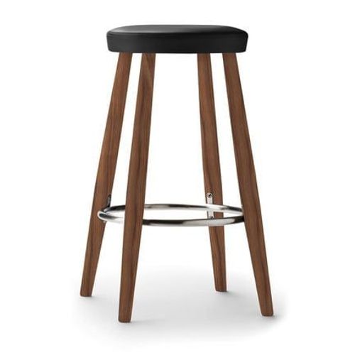 Carl Hansen - Tabouret De Bar Ch56/58 - Noyer Huilé - Cuir Noir/Thor301 - 68 Cm - Noir