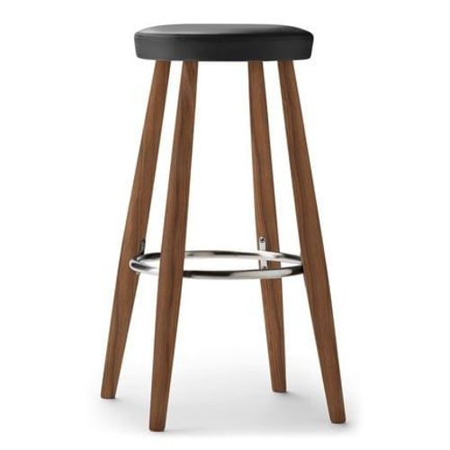 Carl Hansen - Tabouret De Bar Ch56/58 - Noyer Huilé - Cuir Noir/Thor301 - 76 Cm - Noir