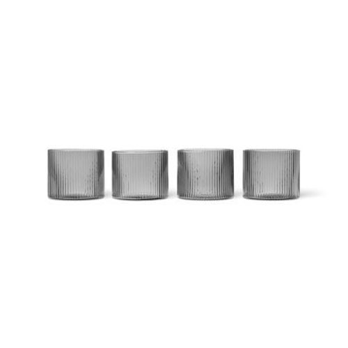 Ferm Living - Verres Ripple Low Set De 4 - Smoked Grey  - Gris