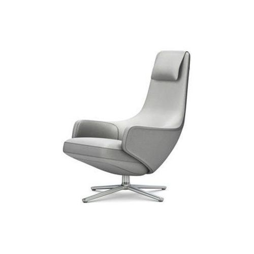 Vitra - Fauteuil Repos Nouvelle Édition - Aluminium Poli - Cosy2 Point De Croix 01 Gris Galet - Hauteur Du Siège 45 Cm - Gris