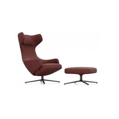 Vitra - Fauteuil Grand Repos & Ottoman Nouvelle Édition - Noir Basique Enduit De Poudre - Cosy2 Point De Croix 19 Châteigne - Hauteur Du Siège 40 Cm - Rouge
