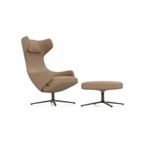 Vitra - Fauteuil Grand Repos & Ottoman Nouvelle Édition - Noir Basique Enduit De Poudre - Cosy2 Point De Croix 13 Papyrus - Hauteur Du Siège 45 Cm - Marron