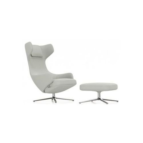 Vitra - Fauteuil Grand Repos & Ottoman Nouvelle Édition - Aluminium Poli - Cosy2 Point De Croix 12 Bleu Poudré - Hauteur Du Siège 40 Cm - Bleu