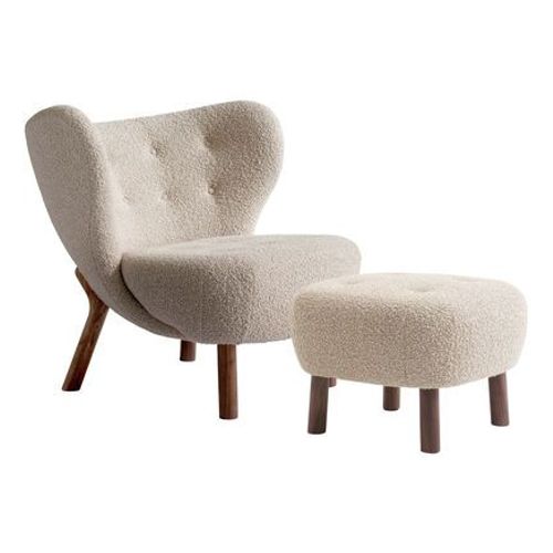 Andtradition - Fauteuil Vb1 Et Pouf Atd1 Little Petra - Noyer Huilé - Karakorum 003 - Beige