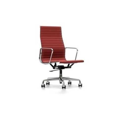 Vitra - Chaise En Aluminium - Ea 119 - Chromé - Hopsak - Rouge/Cognac - Roulettes Pour Tapis De Sol - Rouge