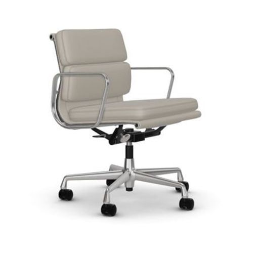 Vitra - Chaise En Aluminium - Soft Pad - Ea 217 - Poli - Cuir Premium F/Plano - Argile/Blanc Crème - Roulettes Pour Sols Durs - Beige