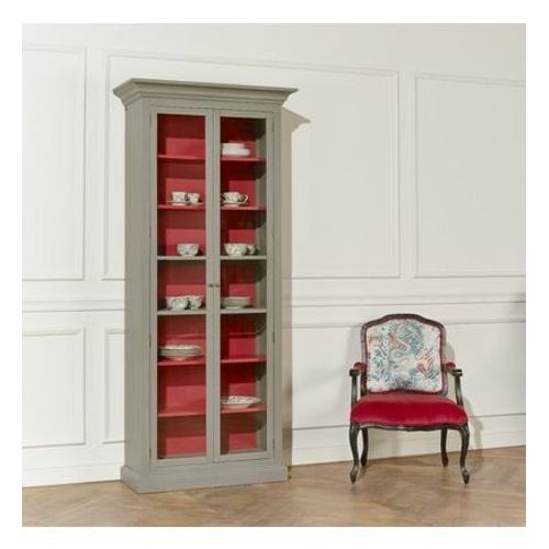 Robin Des Bois - Emily - Armoire Vitrine Style Shabby Chic, Laquée Gris, 2 Portes, 6 Étagères - Gris