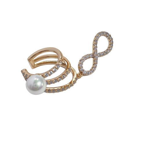 Etoilier Manchette D'oreille En Alliage Avec Perle Artificielle, Ear Cuff Sans Piercing Avec Pendentif Infini Doré, Bijoux Pour Quotidien, Soirée Et Vacances