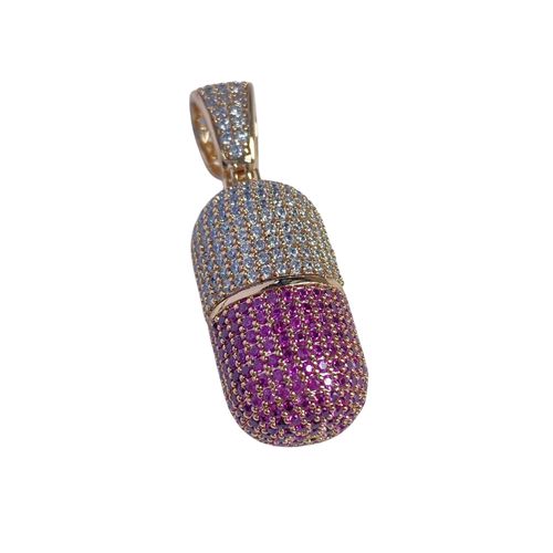 Etoilier Pendentif Pilule En Alliage Avec Zircon Cubique Coloré, Collier Hip Hop Tendance Pour Homme Et Femme, Bijoux Pour Soirée Et Vacances