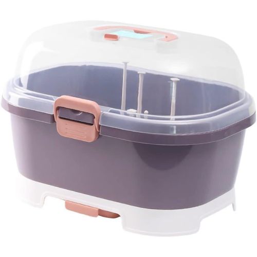 Anwxai-Rangement Pour Séchoir À Biberon,Grand Organisateur De Boîte De Rangement Pour Biberon Avec Couvercle,Organisateur Portable De Boîte À Biberon Avec Couvercle Anti-Poussière(Violet)