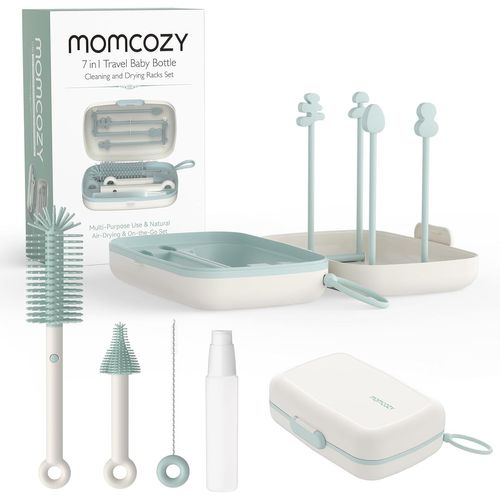 Anwxai-¿¿ Goupillon Biberon Silicone¿Kit Nettoyage Voyage Avec Brosse Tétine+Écouvillon+Boîte De Rangement¿Support Séchage Intégré¿Prêt Pour Sortie Bébé¿