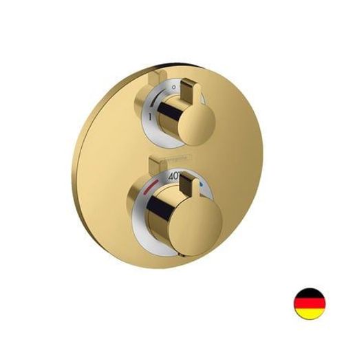 Hansgrohe - FaÃ§ade mitigeur thermostatique encastrÃ© HANSGROHE Ecostat S avec robinet d'arrÃªt et inverseur aspect dorÃ© poli  - Jaune