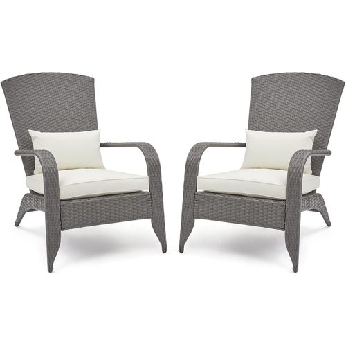 Anwxai-2x Chaise Adirondack,Salon De Jardin 2 Fauteuils En Rotin Pe,Fauteuil Relax Jardin Plein Air Avec Dossier Haut Et Accoudoirs,Chaises De Loisirs Avec Coussins Pour Patio,Gris Brun