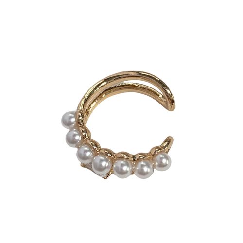 Etoilier Manchette D'oreille En Alliage Avec Perles Artificielles, Ear Cuff Sans Piercing, Design Original De Rangée De Perles Dorées Pour Quotidien, Fête Et Vacances