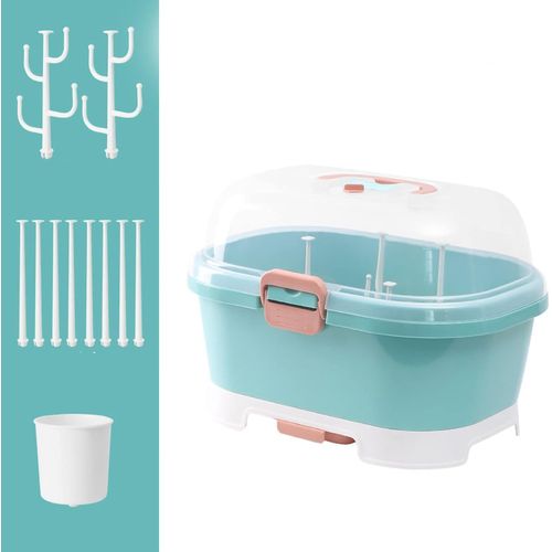 Anwxai-Grand Organisateur De Boîte De Rangement Pour Biberon Avec Couvercle,Rangement Pour Séchoir À Biberon,Organisateur Portable De Boîte À Biberon Avec Couvercle Anti-Poussière(Vert)