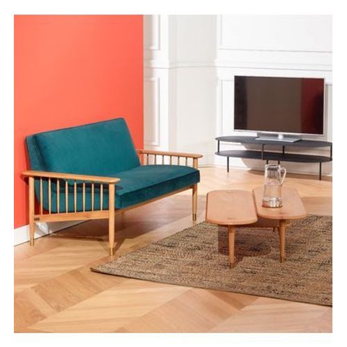 Robin Des Bois - Albertine - Banquette En Chãªne Et Velours Bleu Paon, 2 Places  - Bleu