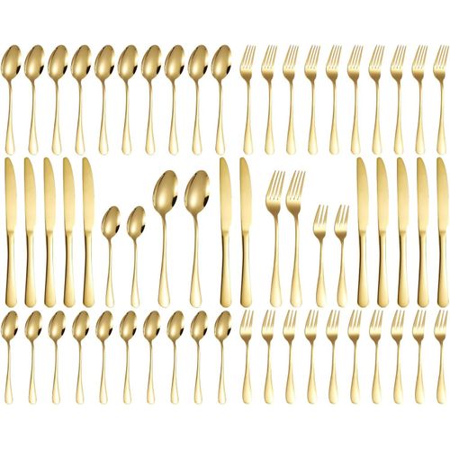 Anwxai-Couverts De Table 12 Personnes,Ménagère 60 Pièces En Acier Inoxydable,Avec Couteau Fourchette Cuillère,Polis Et Lavables Au Lave-Vaisselle,Pour Maison,Fête,Restaurant(Or)