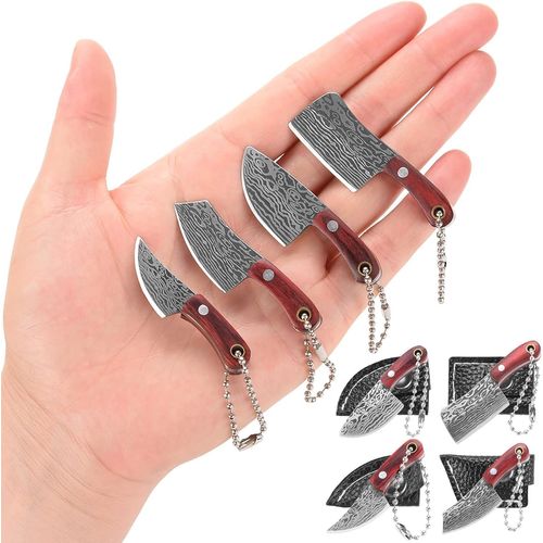 Anwxai-Set De Mini Couteaux Chef-Porte-Clé,Couteau De Poche Damas,Edc,Ouvre-Bouteille,Coupeur De Boîte-4 Pièces