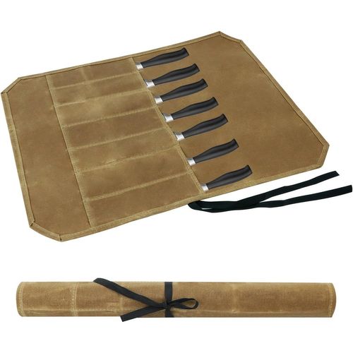 anwxai-Malette Couteaux Cuillères À 7 Compartiments,Rangement De Couteaux,Valise Pour Couteaux De Cuisine Pour La Randonnée Et Le Camping Cadeau Pour Cuisinier Professionnel Ou Passionné De Cuisine(Kaki)
