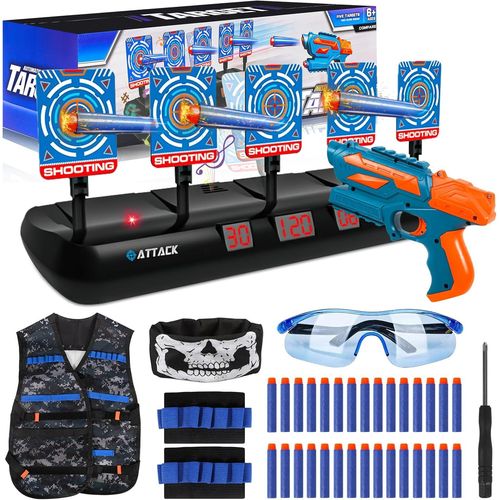 Anwxai-Cible Pour Nerf Avec 5 Cibles 3 Modes,Cible Avec Pistolet Jouets,Gilet Tactique,30 Mousse Fléchettes,Jeu Electronique De Tir Avec Effet Lumineux Et Sonore,Jouet Pour 3+ An Garçons Filles