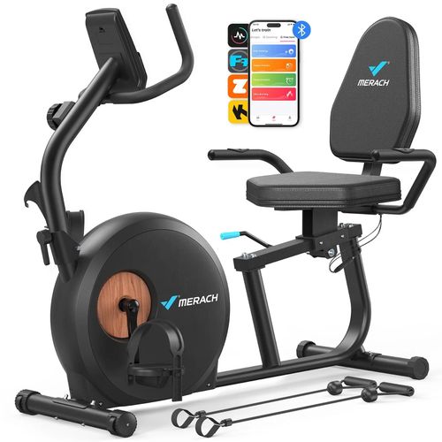Vélo De Rééducation Merach, Pliable, Résistance Magnétique 8 Niveaux, Écran Lcd, Élastiques, Capteur Cardiaque