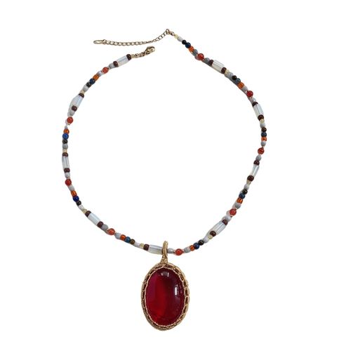 Etoilier Collier Pendentif En Alliage Et Résine, Perles Pierre Et Résine Rouge Pour Femme Et Homme, Parfait Pour Soirées Et Vacances - Collection Quotidienne Chic