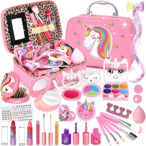 Maquillage Enfant Fille,Lavable Coffret Maquillage Enfant,Palette Malette Maquillage Enfant,Jouet Enfant 3 4 5 6 7 8 9 10 11 12 Ans Jeu Fille,Cadeau Noël Anniversaire Fille 3-12 Ans