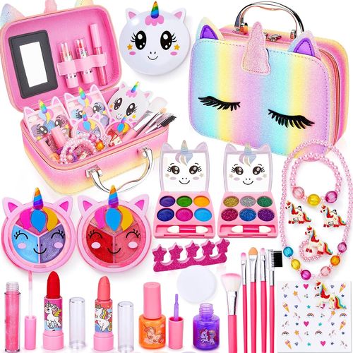 Unicorn Ensembles de Maquillage Lavables pour Filles avec Vernis à Ongles,Rouge à Lèvres pour Les Cadeaux d'anniversaire de Noël Jouet pour Filles 3 4 5 6 7 8