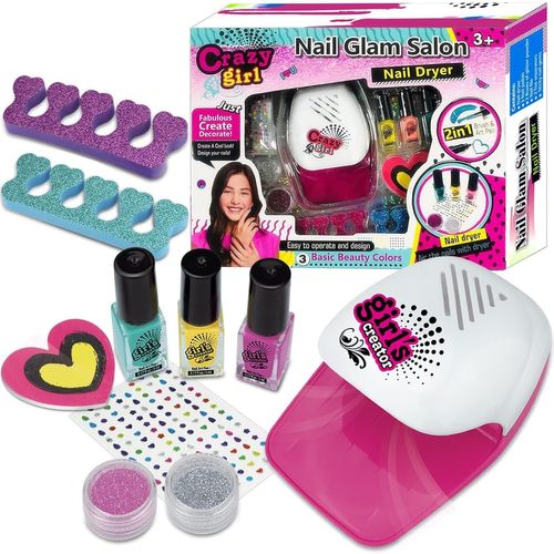 Ongle Enfant Nail Art Studio,Machine A Ongles Enfant Malette Onglerie Enfant Sécheur D'ongles,10 Set Manicure Ongles Enfant Cadeau Filles 3 5 6 7 8 9 11 12 13+ Ans Maquillage Enfant Noël 