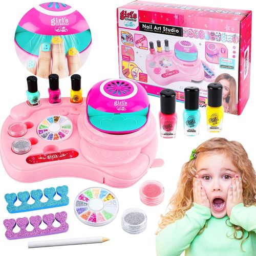 Kit Manucure Enfant Fille,Vernis À Ongles Enfant Set,Pelable Vernis à Ongles Sèche,Maquillage Enfant Jouet,Cadeau Pour Filles Enfant 6 7 8 9 10 ans Nail Art Enfant Salon